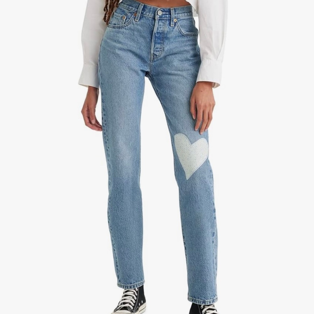 Levi’s 501 heart patch jeans